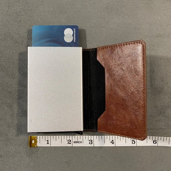 Slim Leather & Metal Card Holder With RFID Blocking For Men - Picture 1 of 4